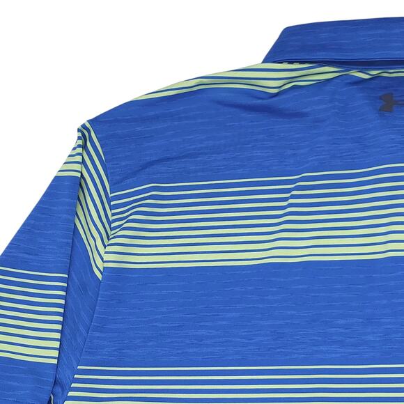 Under Armour Golf Polo Mens XL Blue Green Stripes Loose Fit Heatgear Performance - Picture 9 of 12